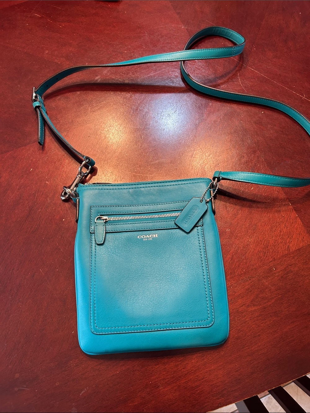 Coach Teal Leather Crossbody Pouch with Front Zip